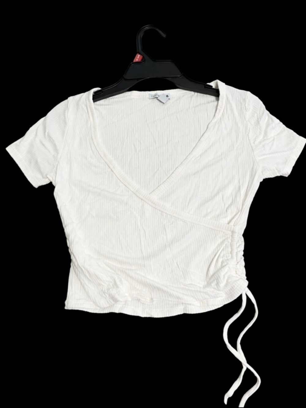 SHEIN White Ribbed Ruched Wrap Crop Top